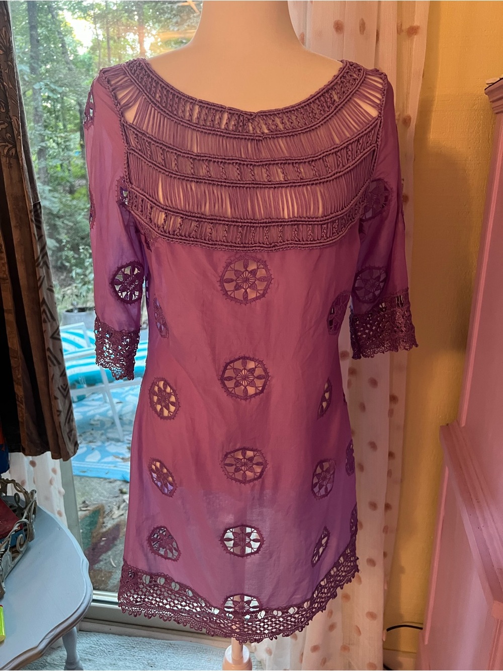 Tracy Reese Lavender Crochet-Trim Midi Dress